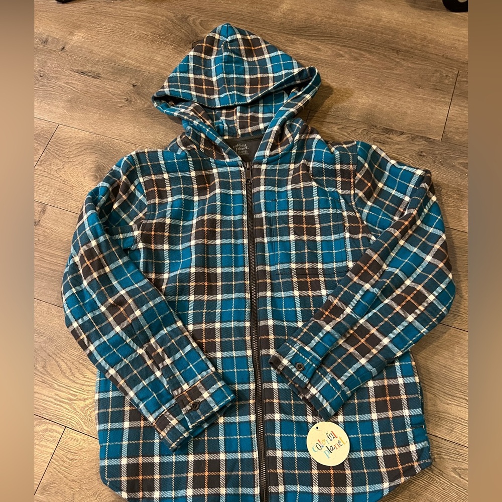 Colorful Planet Hooded Shirt Jacket Size Medium New